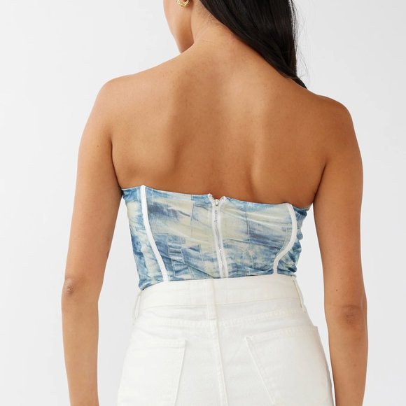 Selfie Leslie Strapless Bustier Top in Vintage Blue - Picture 2 of 3